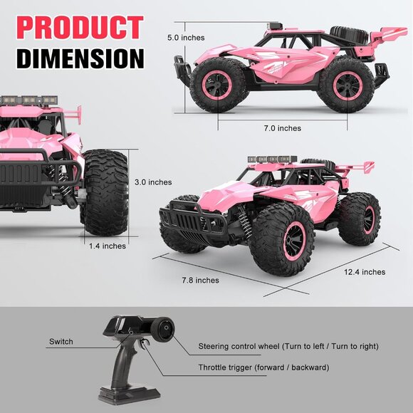 Remote Control Car for Girls 50+min 1:12 Scale Monster Truck 20km/h RC Gift - Picture 6 of 7